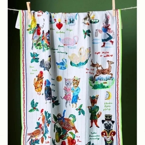 NWT Anthropologie Nathalie Lete 12 Days of Christmas Tea Dish Kitchen Towel - Picture 1 of 2